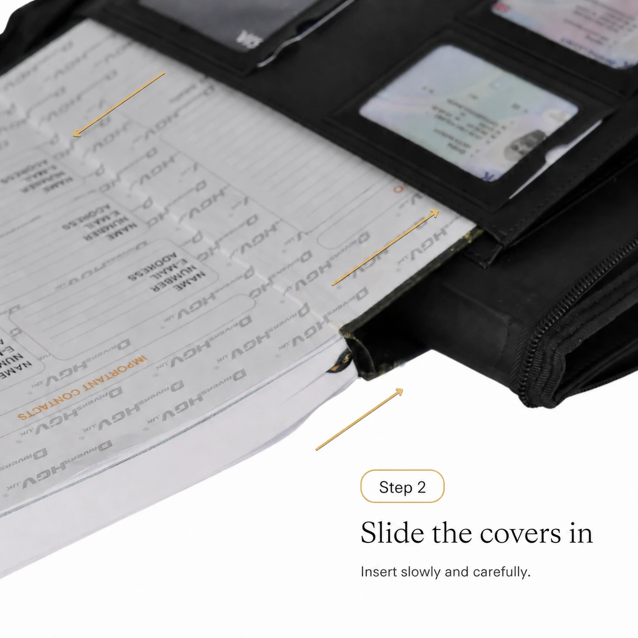 Step 2 slowly slide the front and back diary covers into both internal folder sleeves